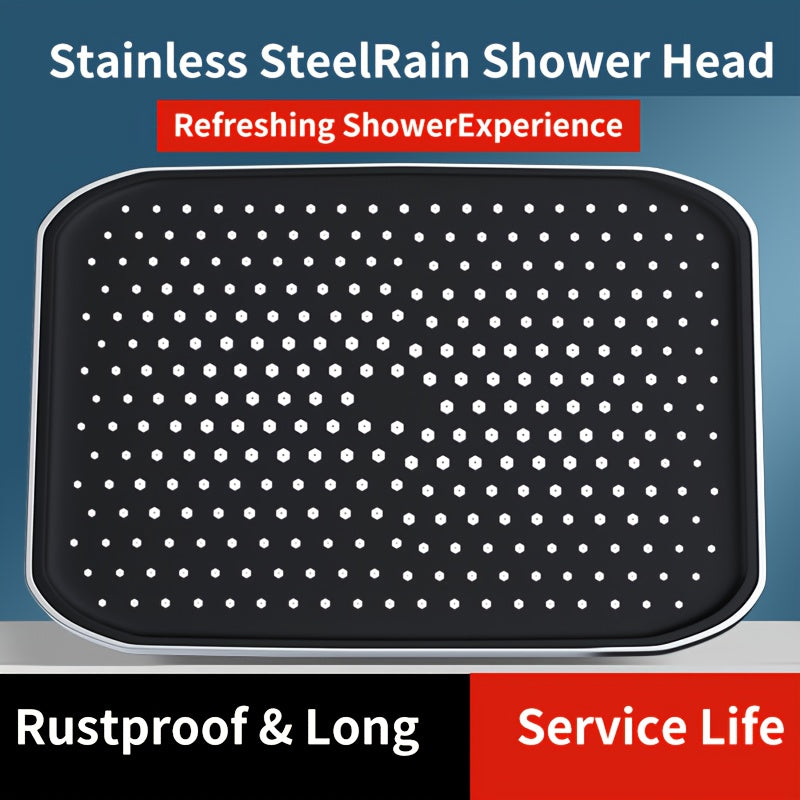 Black and Silver Square Shower Head with Fixed Spray for Bathroom