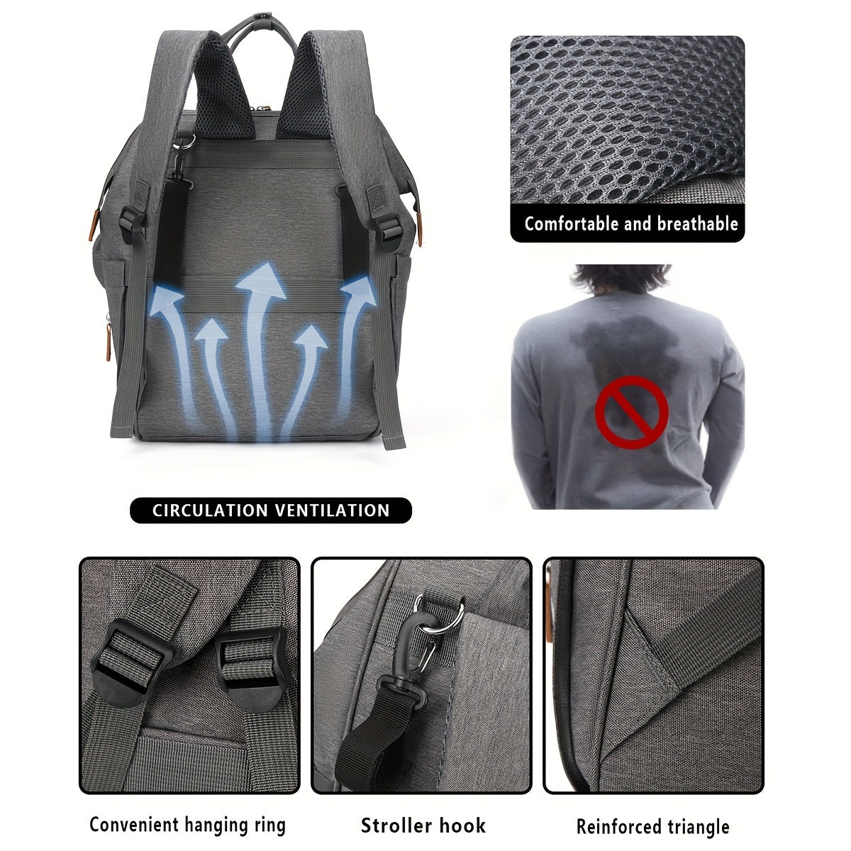 Mom Backpack Diaper Bag Large Capacity Multiple Compartments for Diapers and Bottles