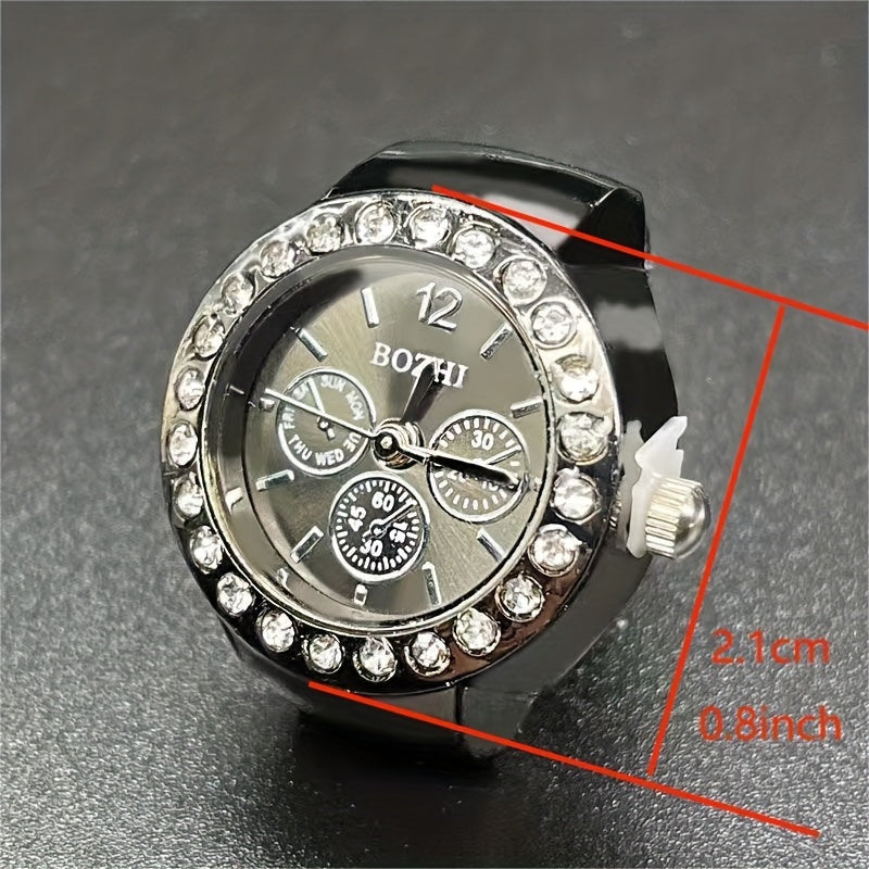 Unisex Elastic Band Analog Ring Watch Rhinestone Quartz Jewelry Gift