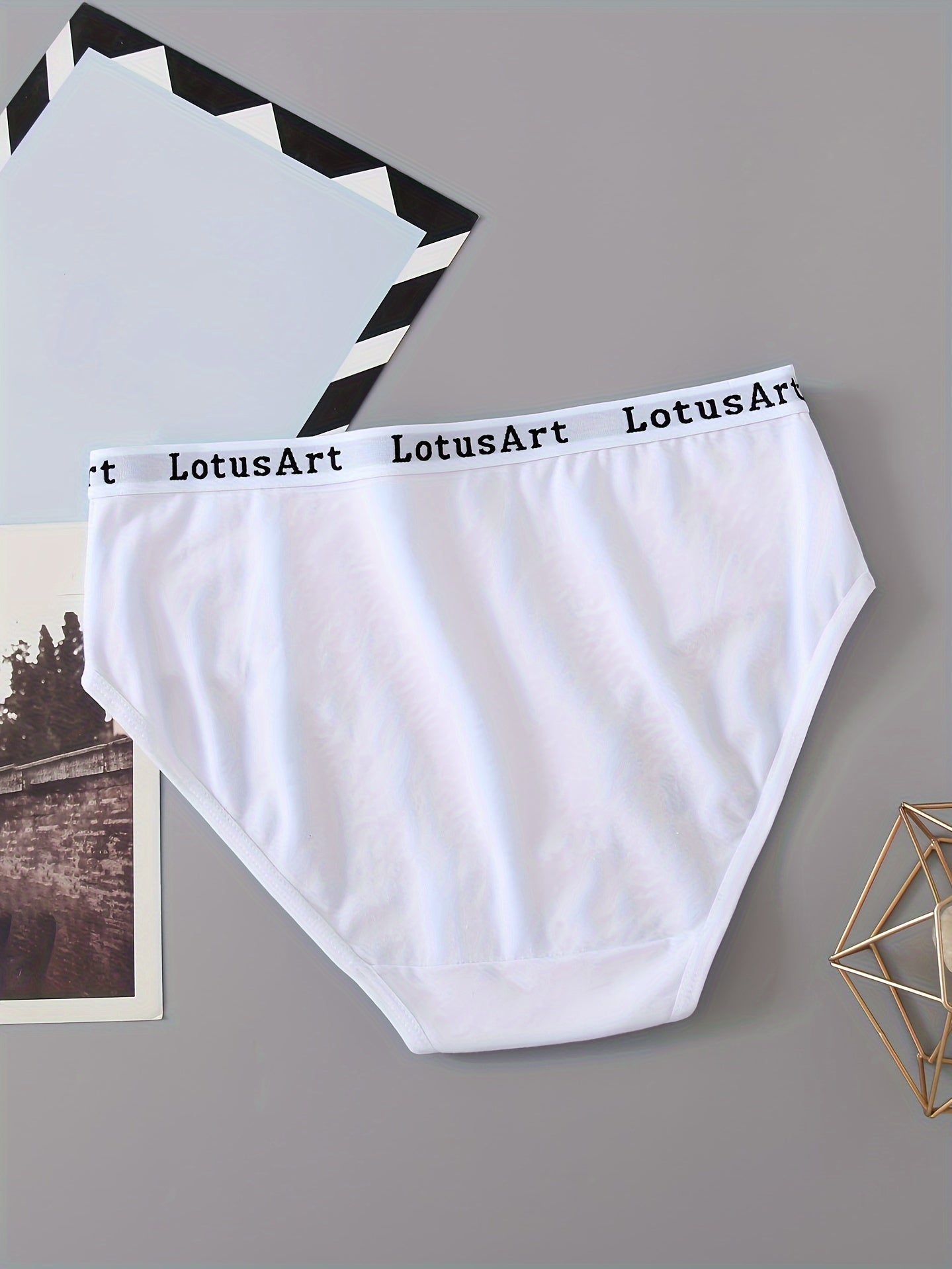 Set of 5 Women's Cotton Mid-Rise Letter Tape Sports Briefs Underwear
