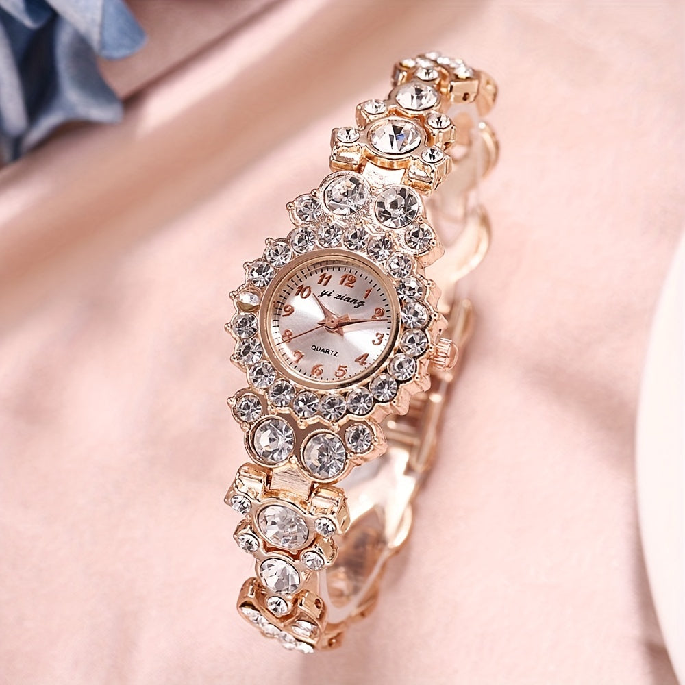 Women’s Silver Glitter Analog Bracelet Watch with Rhinestones