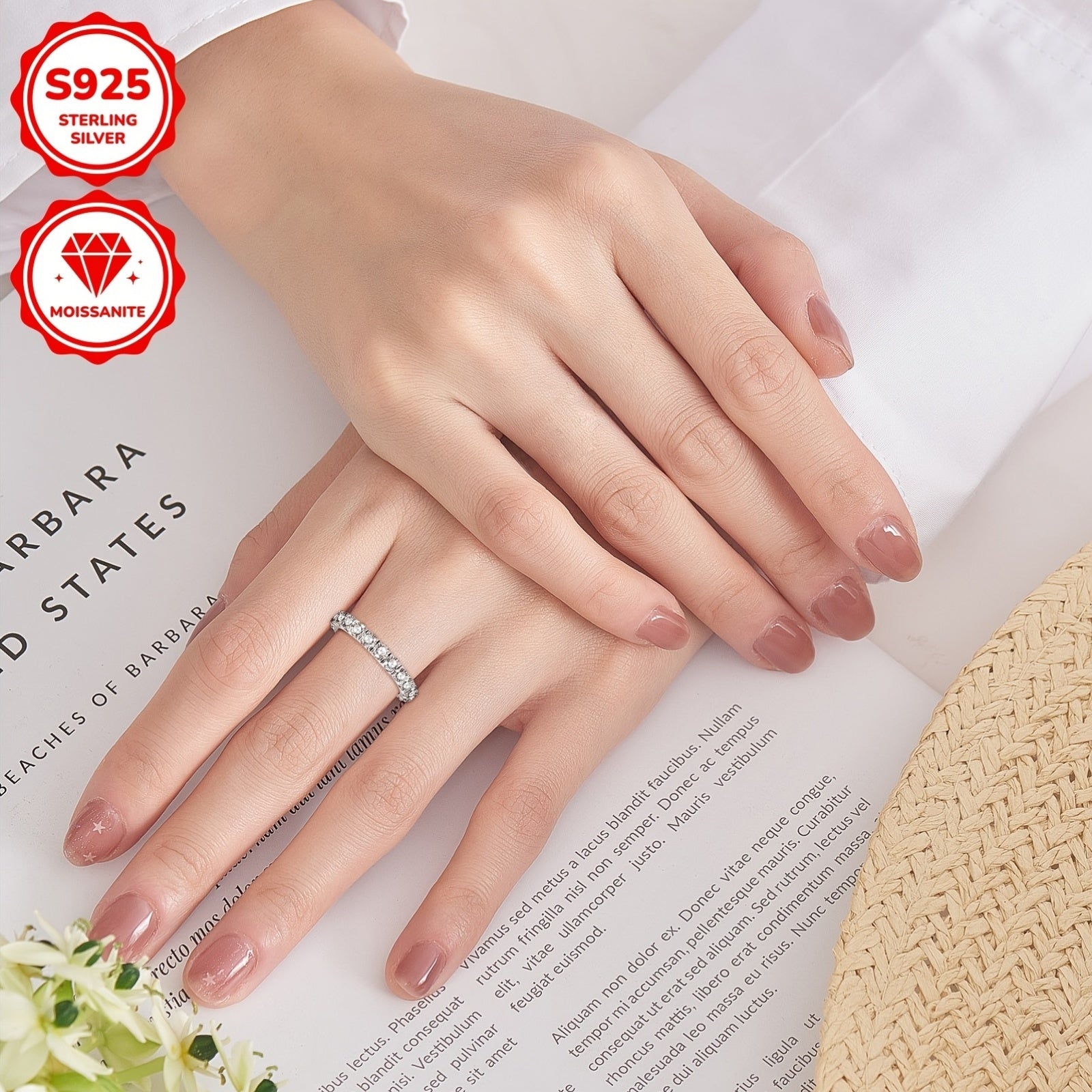 Sterling Silver Engagement Ring with Moissanite Stones and 18K Gold Plating