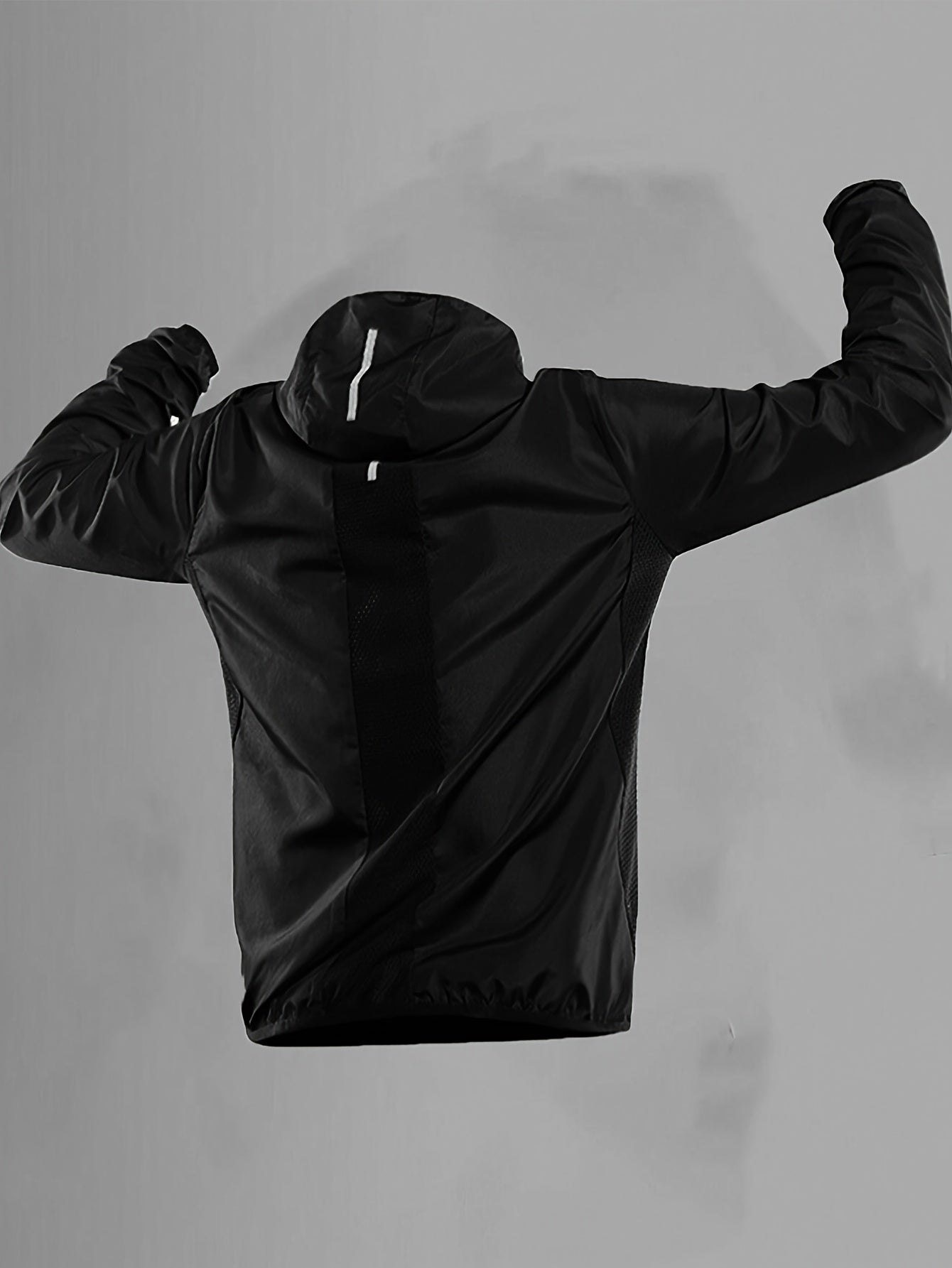 Men's Lightweight Windproof Hooded Jacket with Reflective Straps Mesh Panels Geometric Pattern