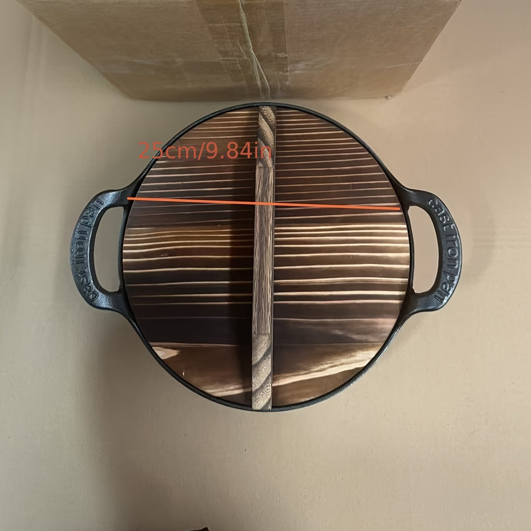 Cast Iron Skillet with Wooden Lid Oval 10 Inch for Searing Sautéing and Frying