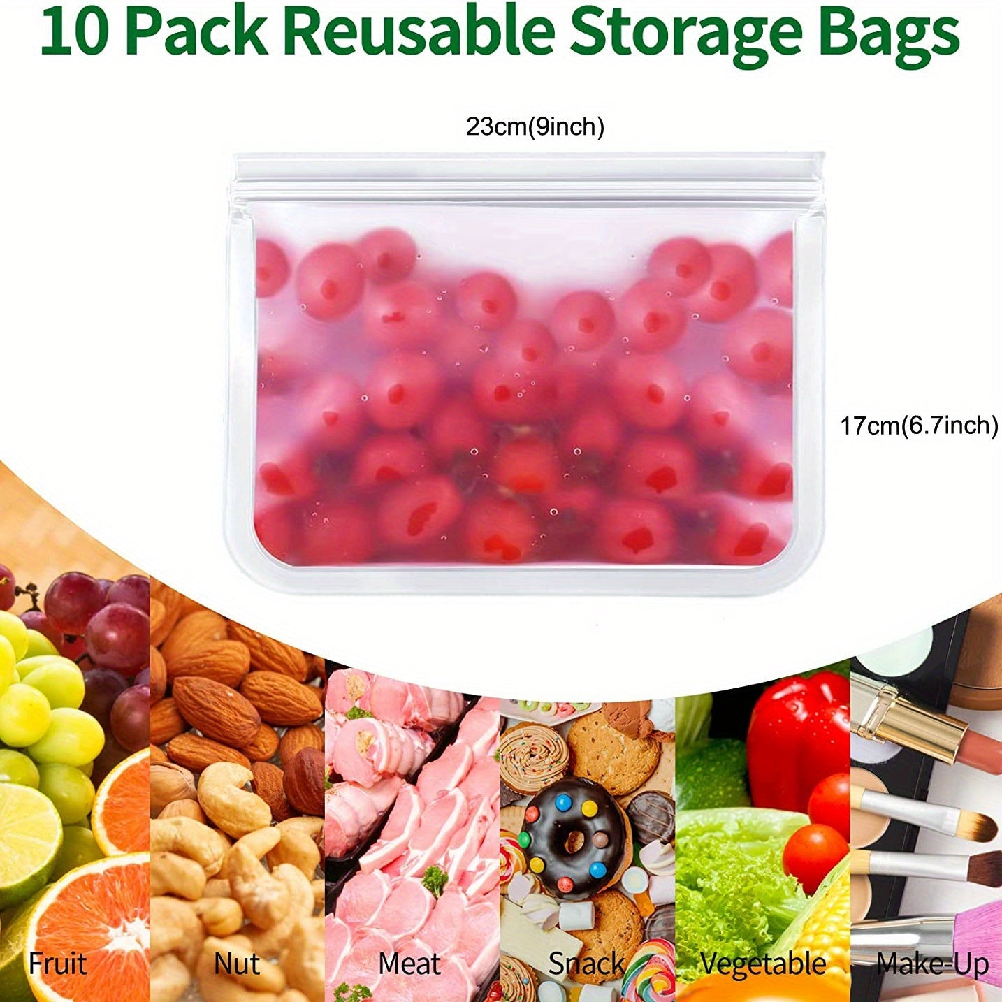 Reusable Silicone and Plastic Free Freezer Bags Set of 10 Leakproof BPA-Free Food Storage Bags for Meat Snacks and Organizing