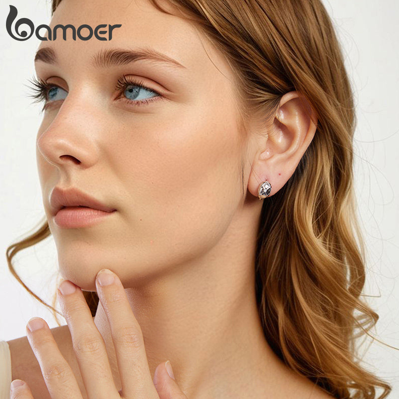 Women's Hoop Earrings Sterling Silver Cubic Zirconia Minimalist Rhombus Pattern Lightweight for Festivals and Celebrations