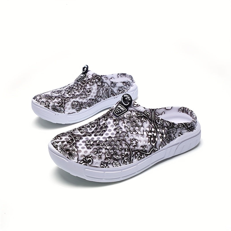 Women's Slip-On Garden Shoes with Floral Print Lightweight EVA
