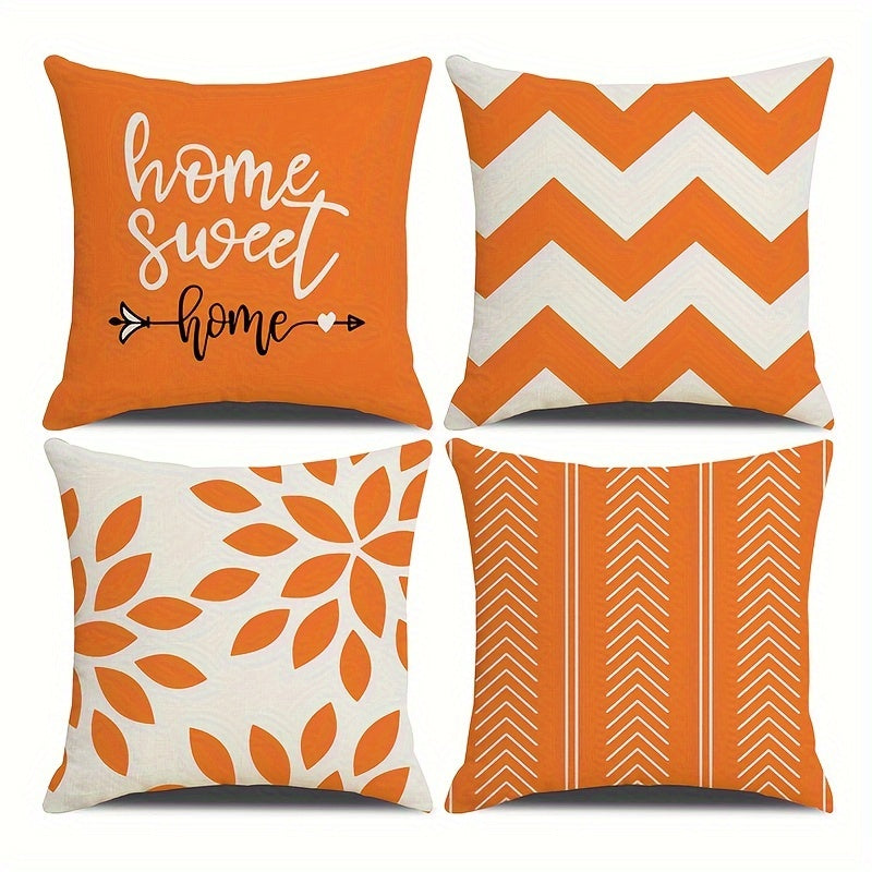 Four Piece Square Cushion Cover Set with Zipper Printed Pillowcases for Living Room and Bedroom Decor