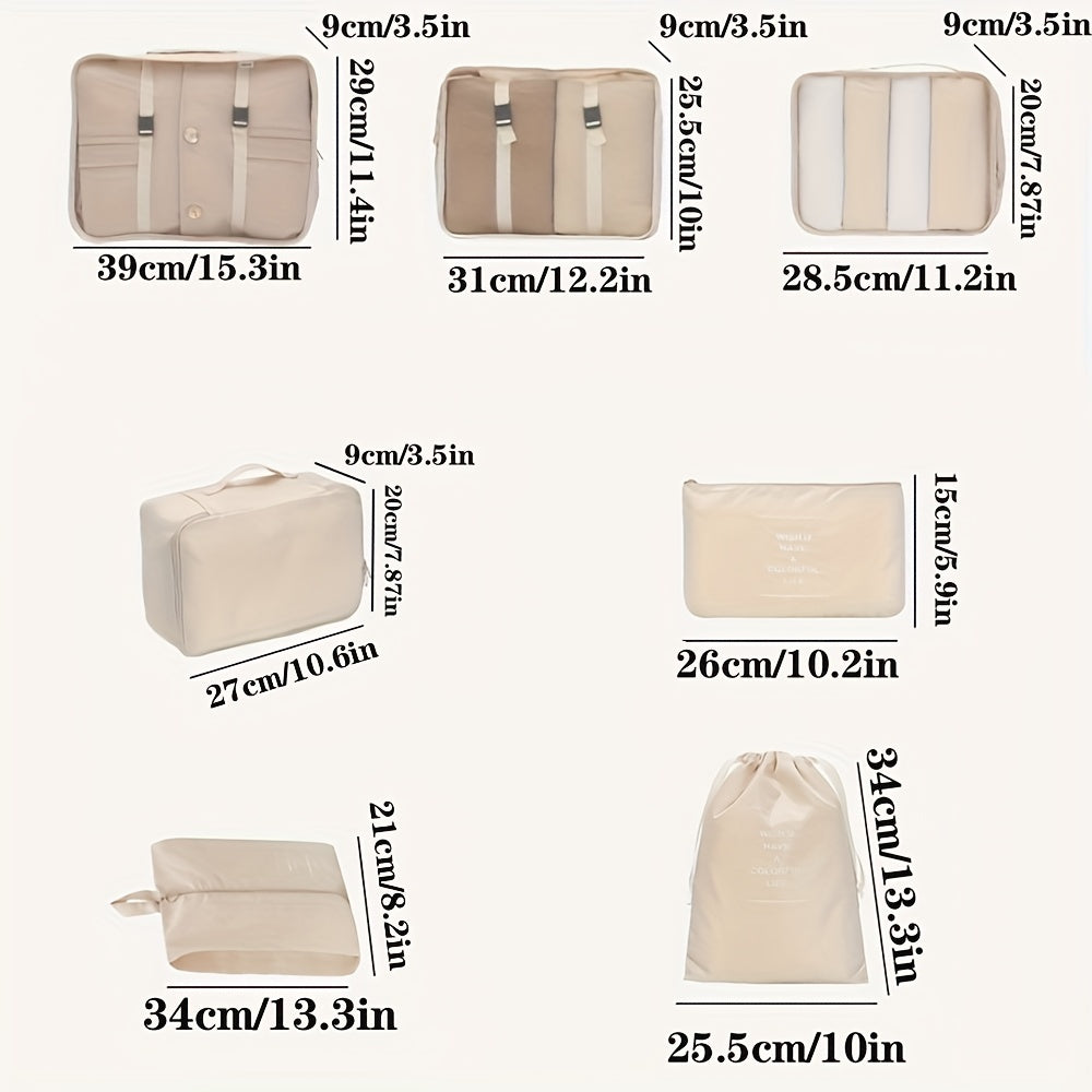 7-Piece Travel Storage Bag Set for Clothes Shoes Makeup Polyester Organizer