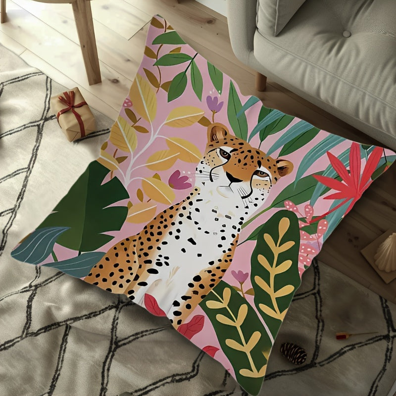Polyester Pillow Covers Vibrant Pink Green Leopard Print 45x45cm Sofa Bedroom Decor