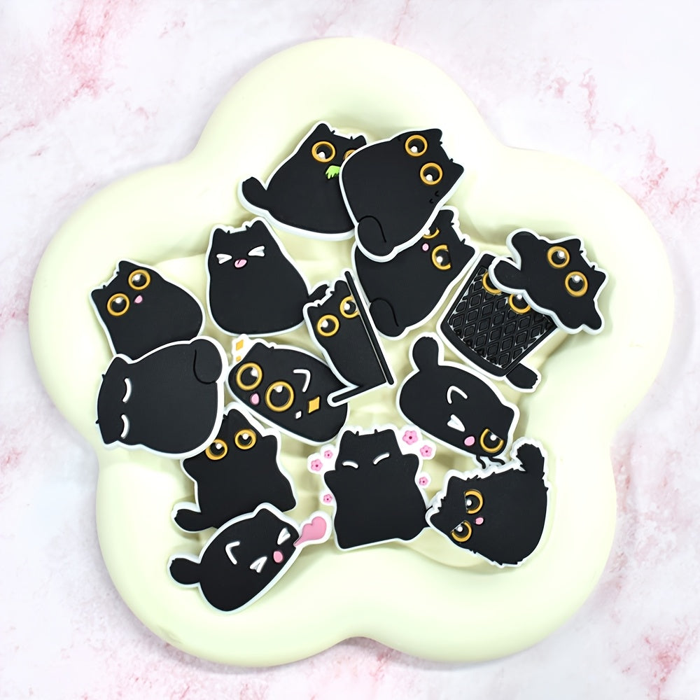 15pcs/set Black Cat Shoe Charms Soft Plastic Cute Shoe Accessories