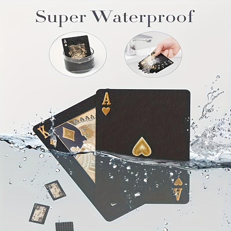 Waterproof Plastic Poker Deck for Tabletop Games Black and Gold Foil