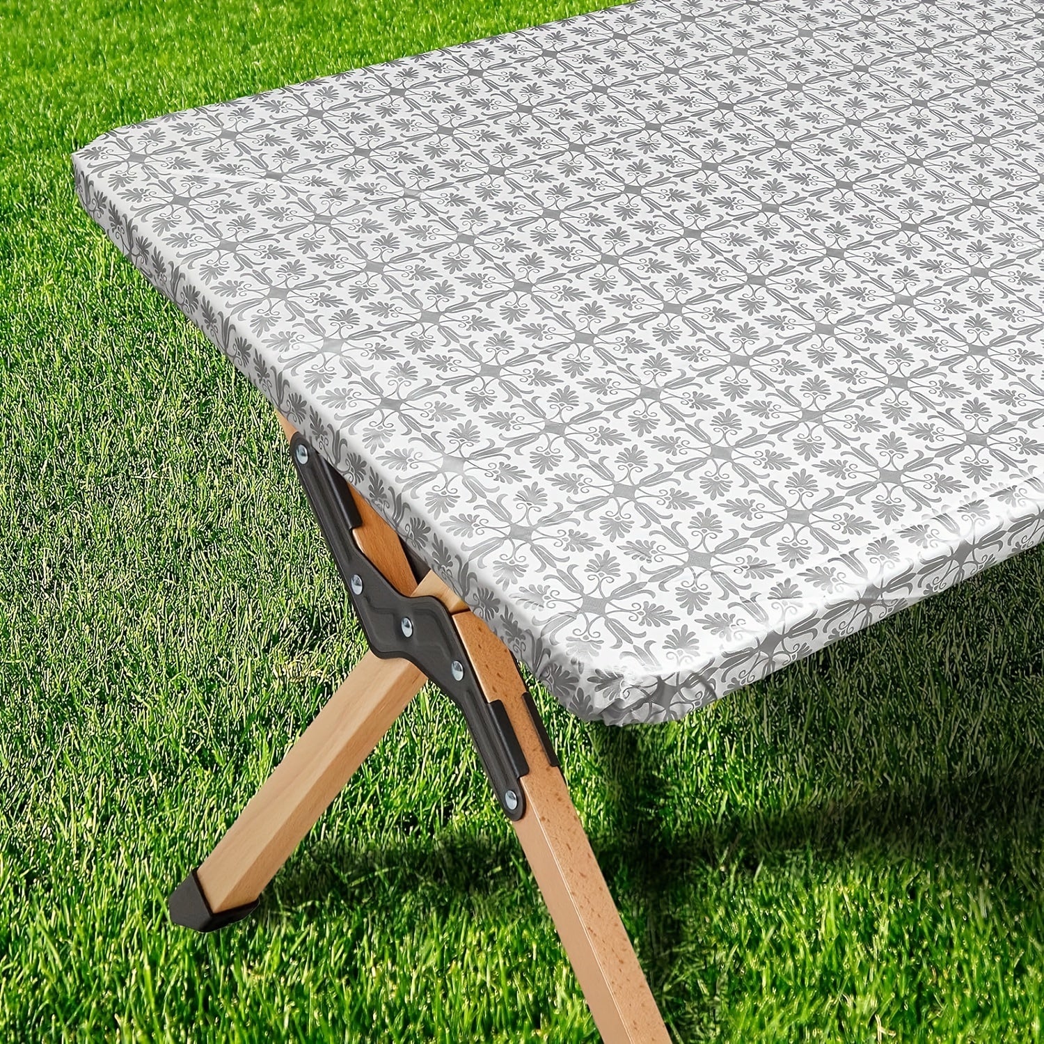 Rectangular Vinyl Table Cover for Indoor Outdoor Use Wipeable Black Baroque Pattern