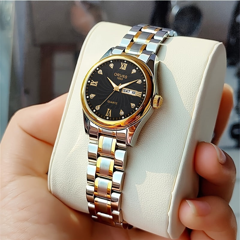Women's Quartz Watch with Calendar Roman Numerals and Elegant Design