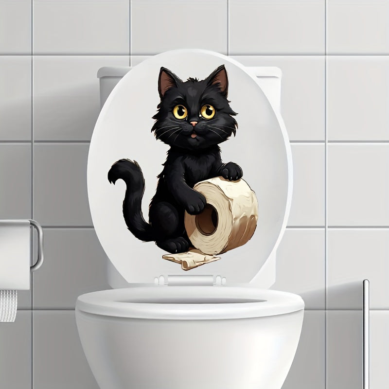 Pegatina de papel higiénico de gato negro, decoración de baño, adhesivo autoadhesivo, pegatina desechable para aseo