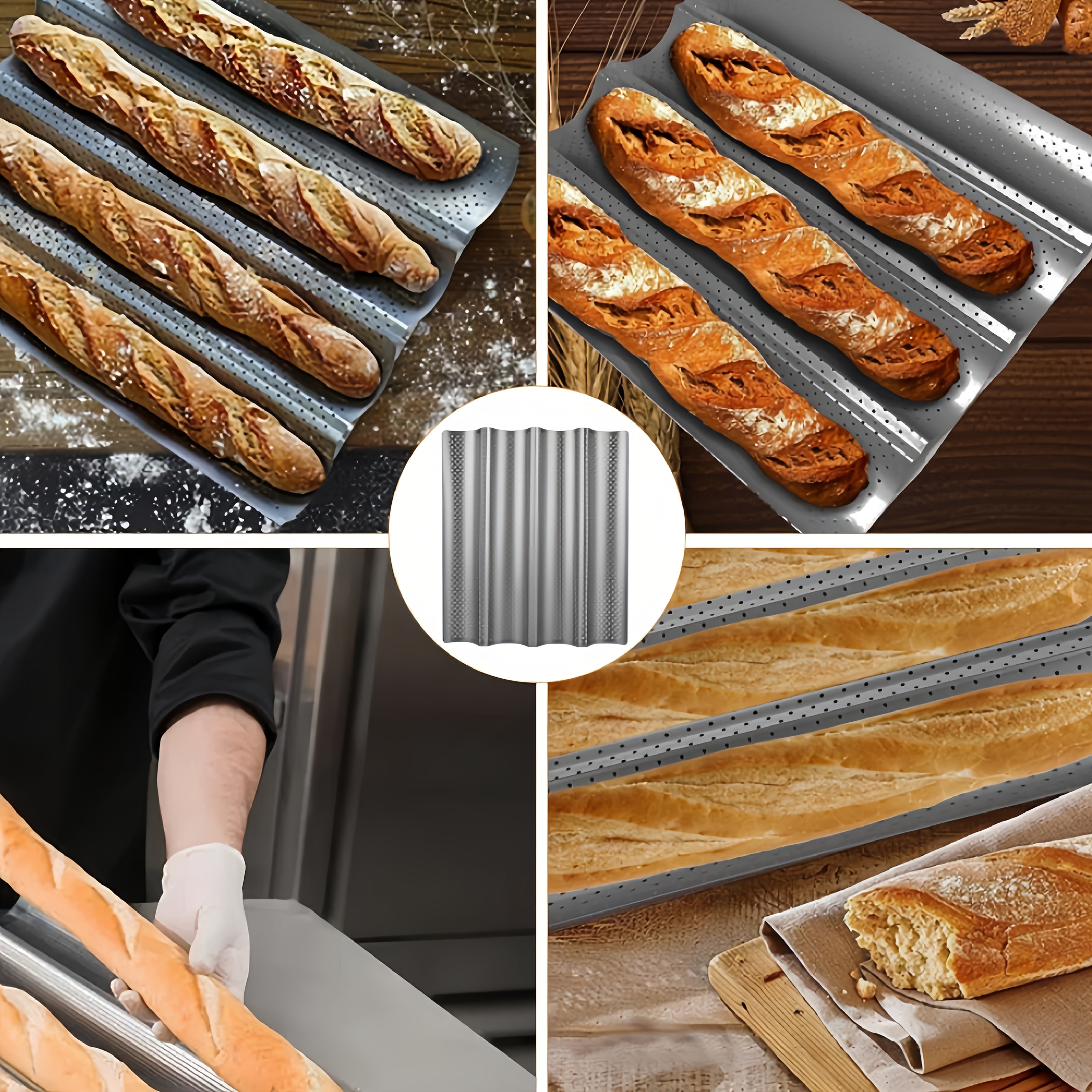 Karbonli po'latdan yasalgan teshikli baguette pishirgich non va pirojnoe uchun ventilyatsiya kanallari bilan, chirishga qarshi