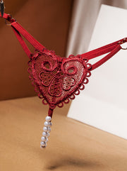 Women's Vintage Pearl Beaded Low Waist Thong Lingerie