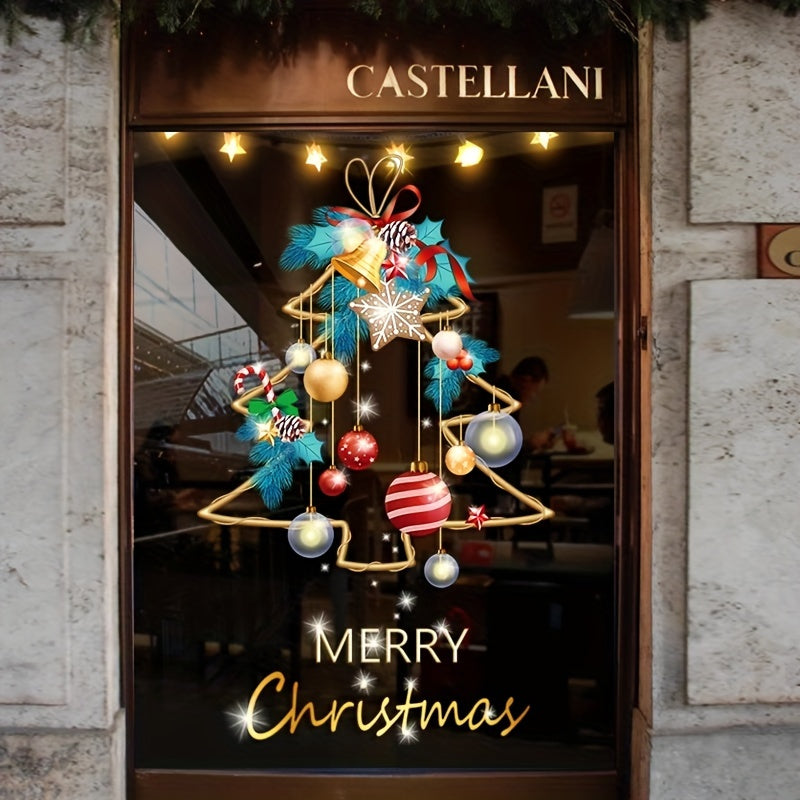 Set of 2 Christmas Wreath Window Clings Holiday Decor for Glass Doors