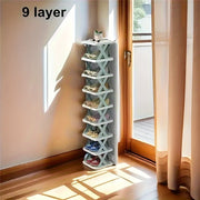 9-Layer Stackable Plastic Shoe Rack Vertical Organizer Space-Saving Floor Mount