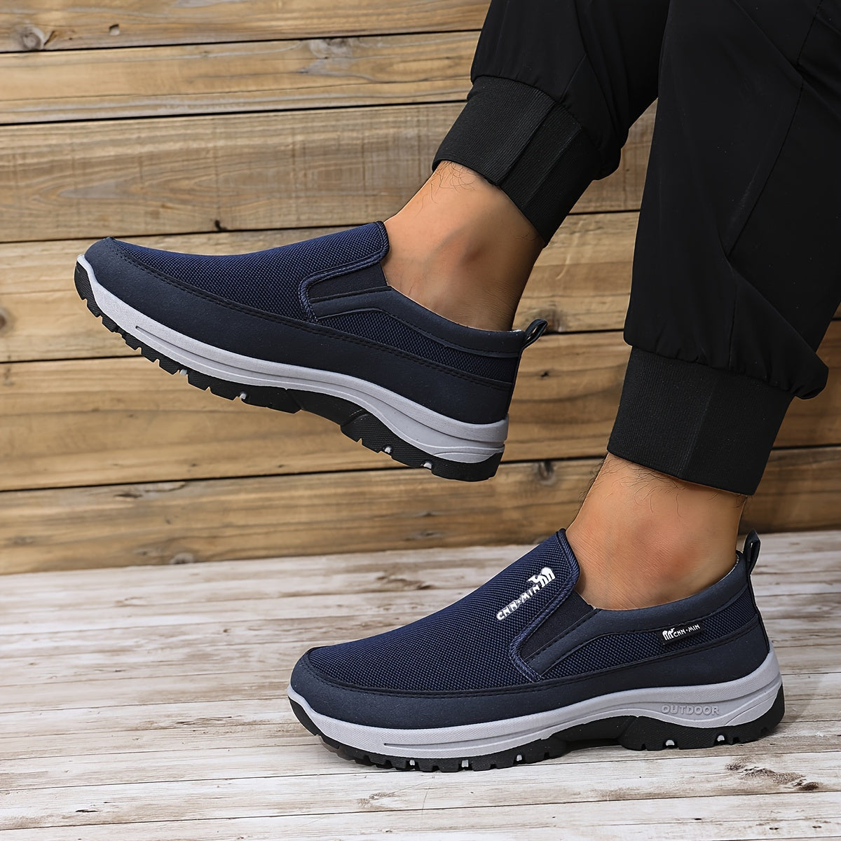 Men's Breathable Knit Slip-On Sneakers for Outdoor Hiking in Gray Black Navy Blue Brown