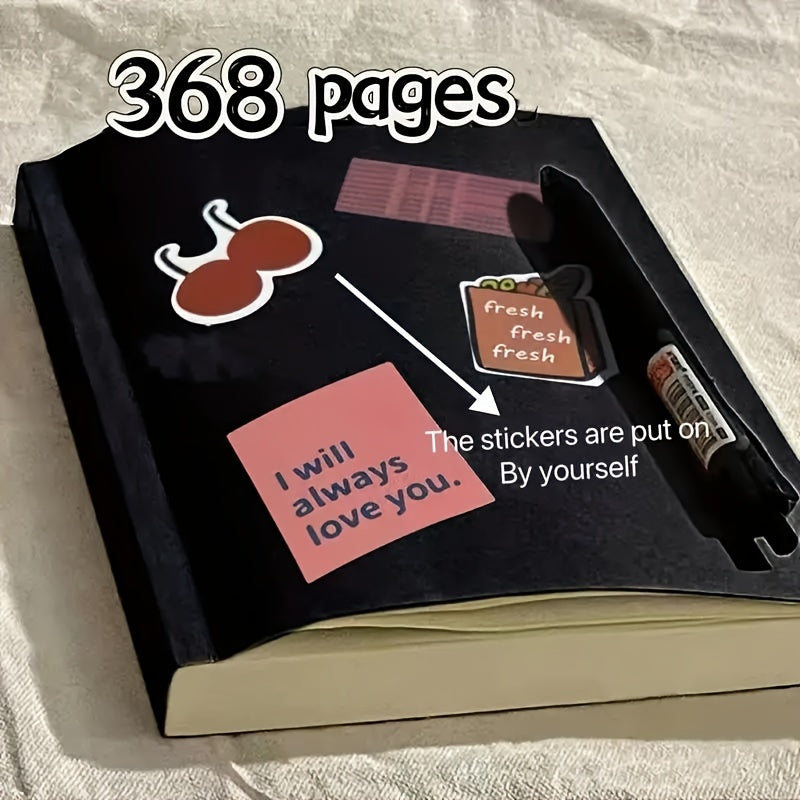 Black A5 Notebook with 368 Pages, Customizable Stickers, Fruit Scented Design