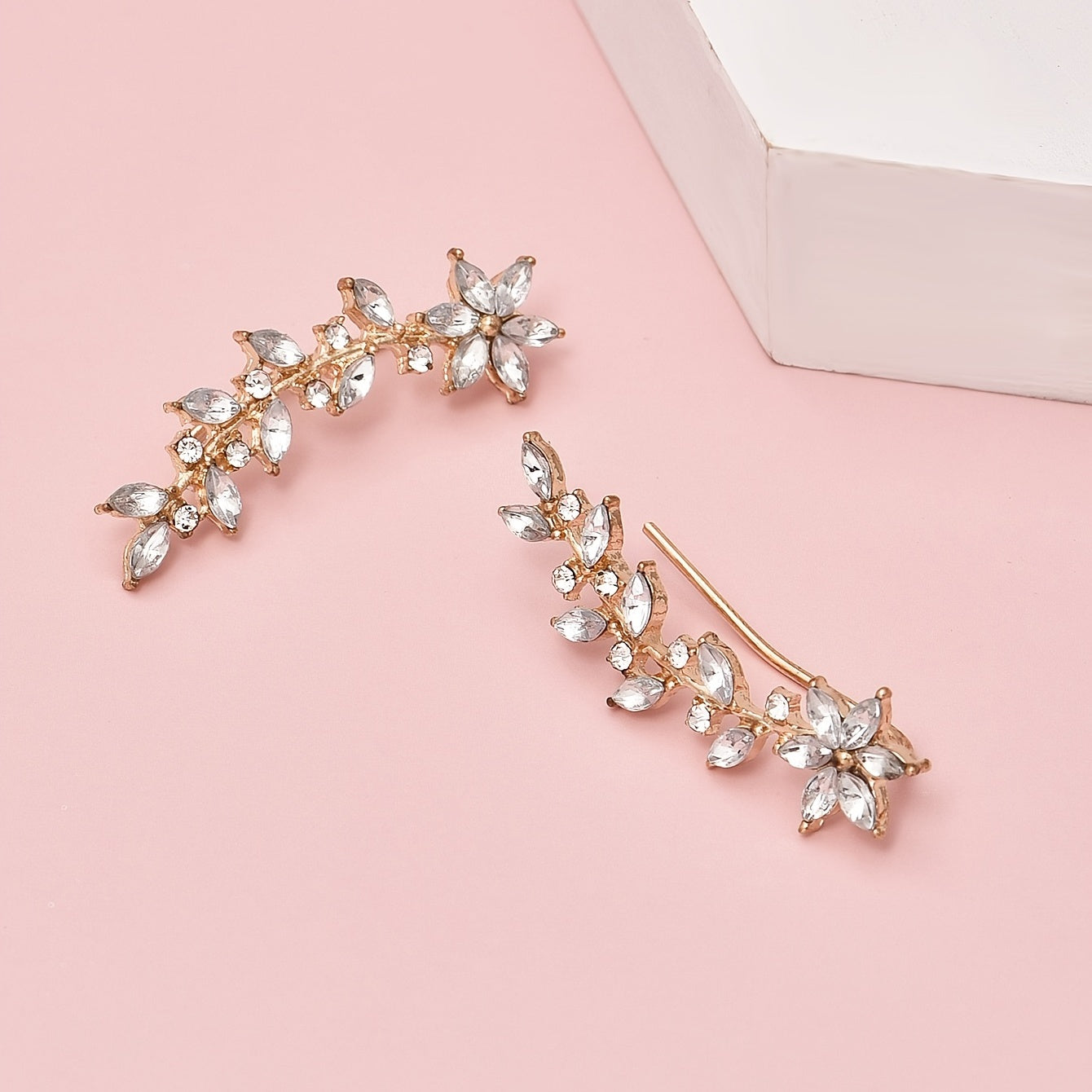 Women Crystal Leaf Earrings Rose Flower Dangle Stud Jewelry Gift