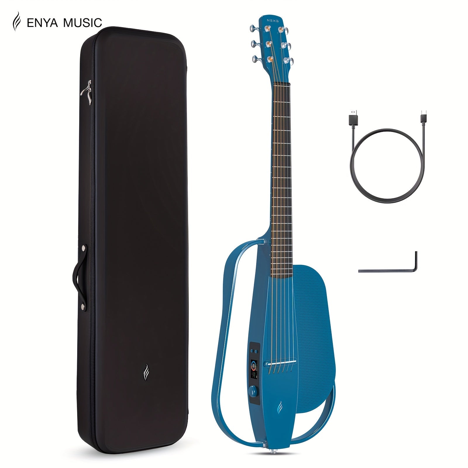 Carbon Fiber Travel Guitar 20 Frets Electric Acoustic Blue 96.52cm Wireless Speaker
