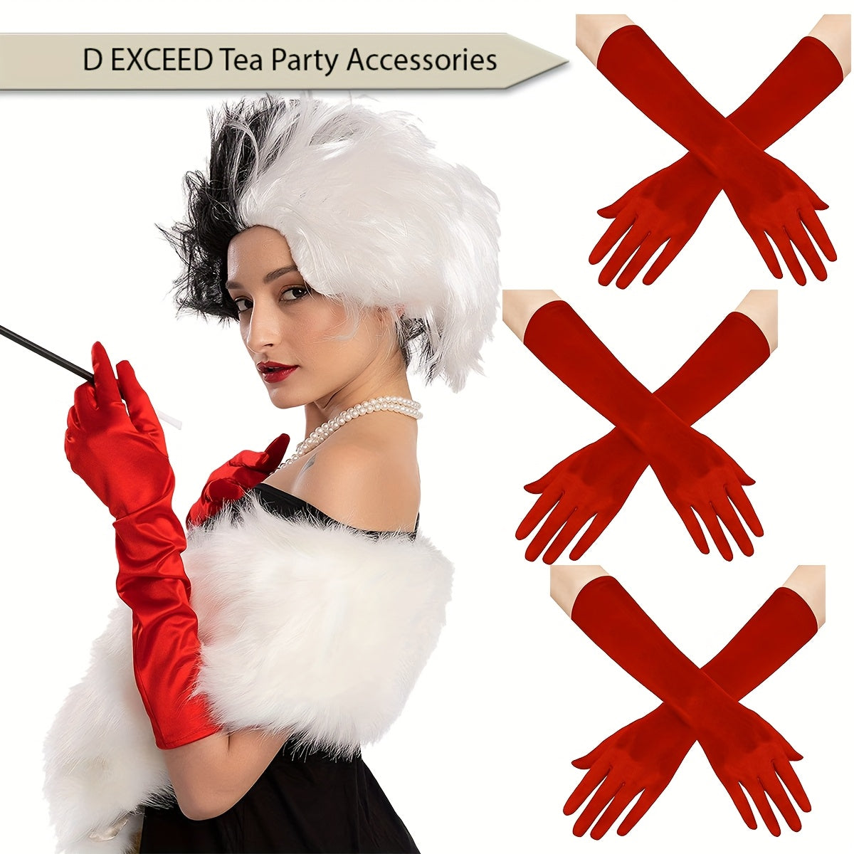 Women's Satin Long Opera Gloves Set of 3 Vintage Elbow Length for Evening Dress Wedding