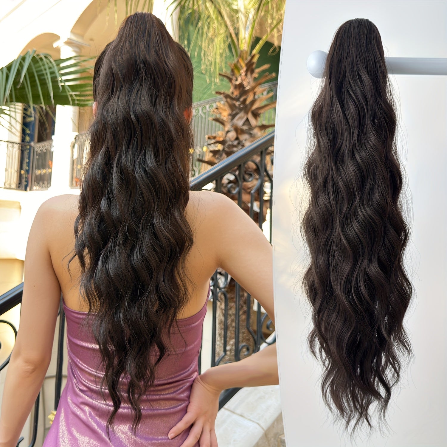 Women's Water Wave Ponytail Extension Clip-in Curly Hairpiece 66cm