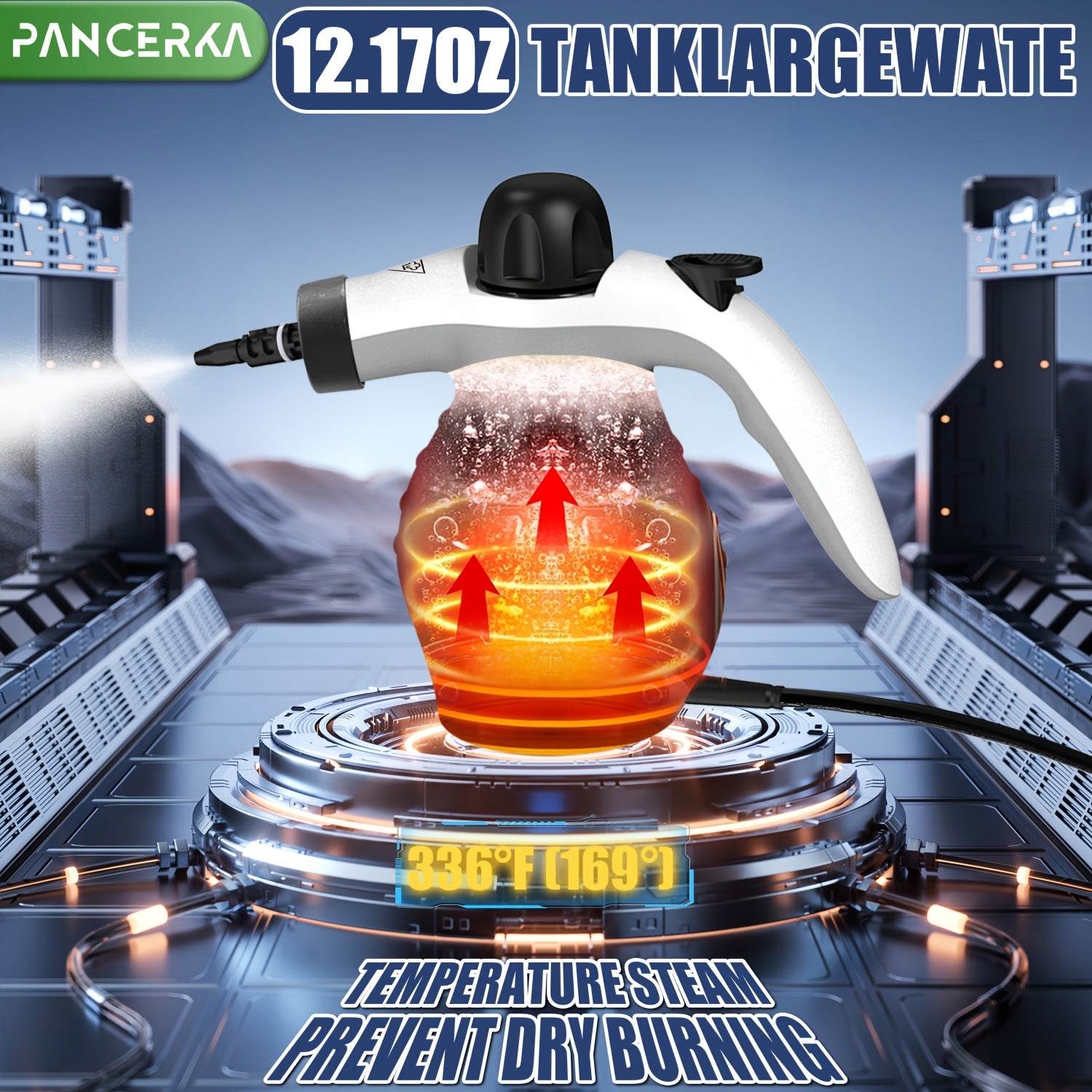 PANCERKA Elektrik Bug' tozalagichi 9 ta aksessuar tozalash qismlari, yuqori haroratda sanitariya mopi va qo'l bilan ishlatiladigan qopqoq bilan, gilamlar, pardalar, pollar va derazalar uchun ideal. EU ulagichi.