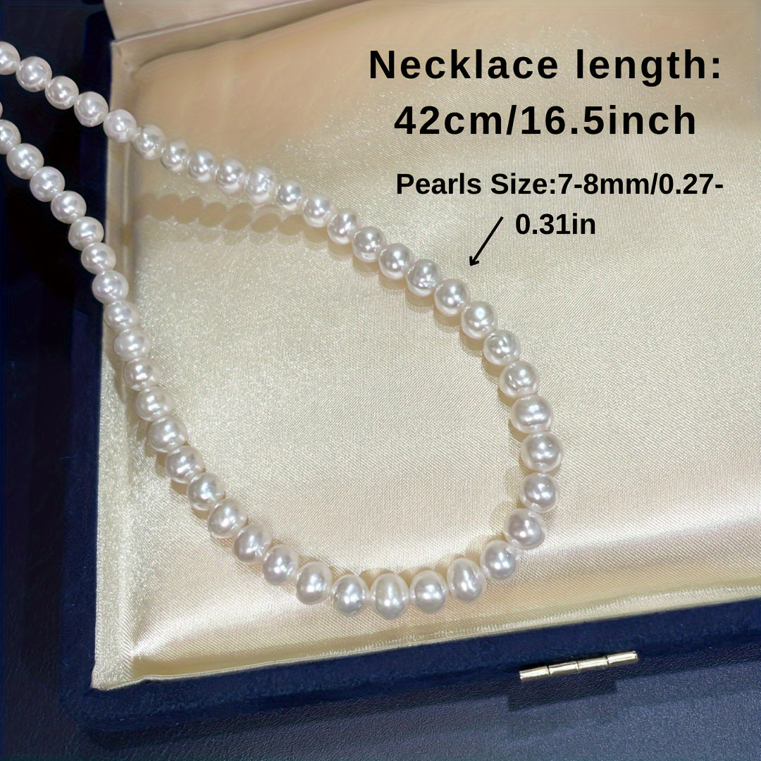 Women's Pearl Beaded Necklace with Zirconia Accents and Gift Box