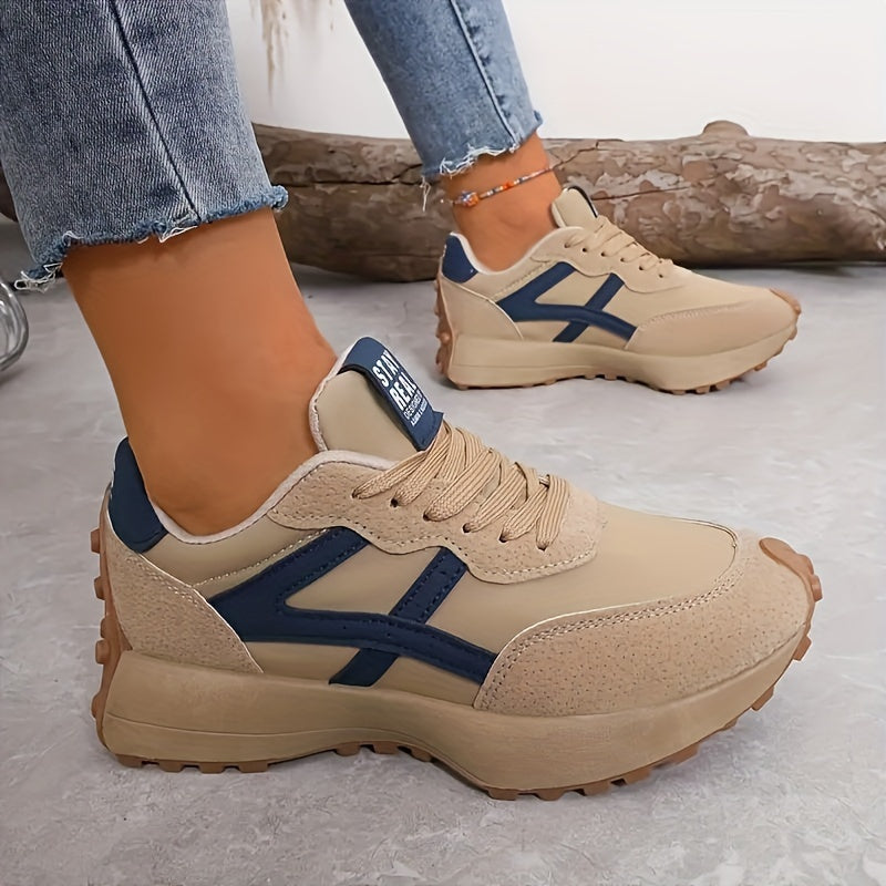 Women's Lightweight Running Sneakers Casual Lace-Up Flats Breathable Fabric