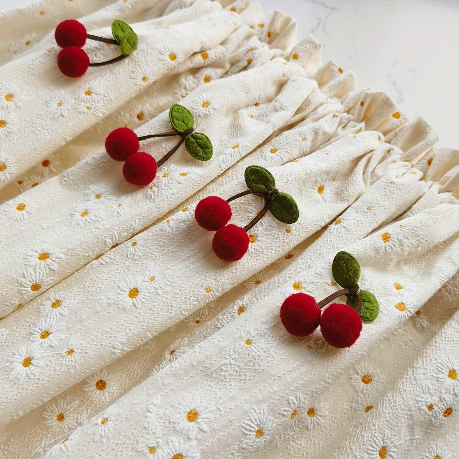 Country Chic Red Daisies and Cherries Curtains with Rod Pocket for Kitchen and Porch