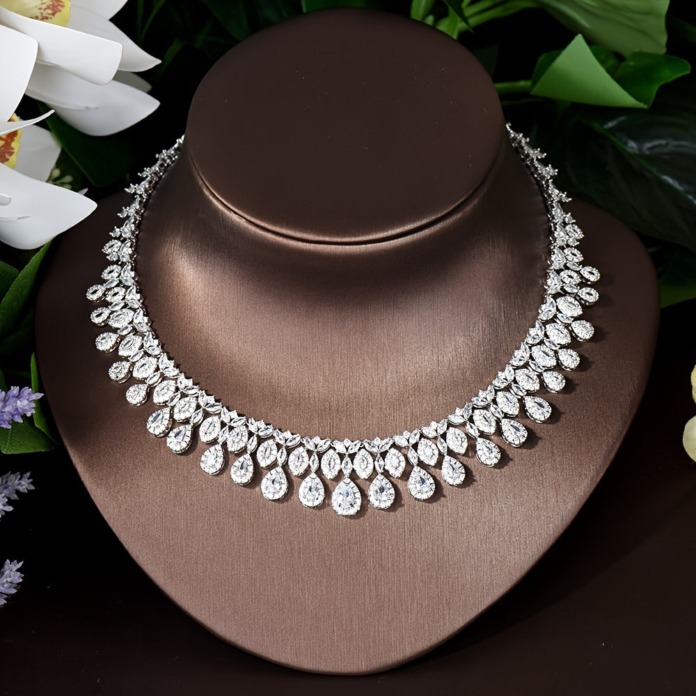 Women's Bridal Jewelry Set 18K Gold-Plated Synthetic Zirconia Wedding Accessories