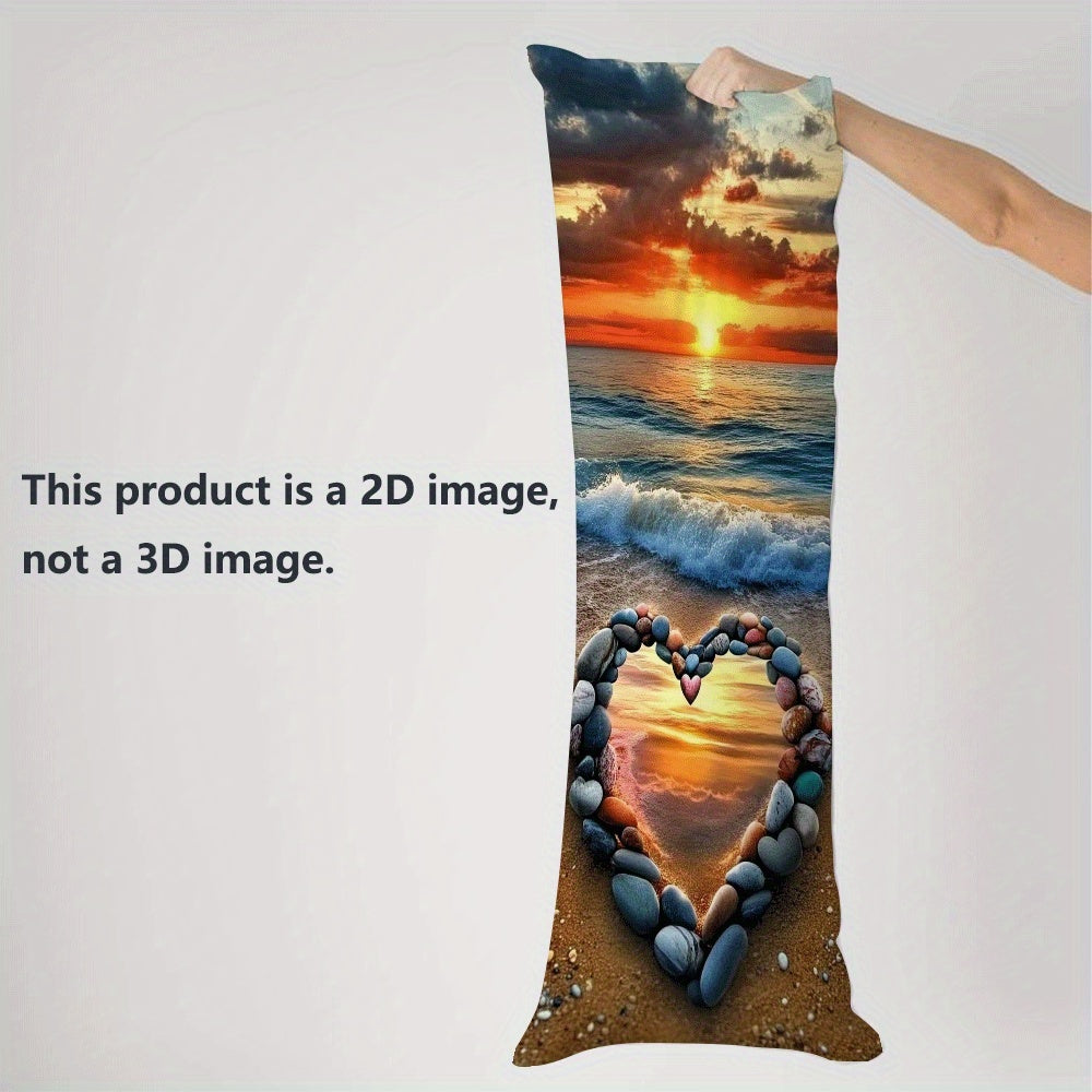 Valentine's Day Heart Beach Scene Plush Pillow Cover 137x51cm Decorative Cushion Case