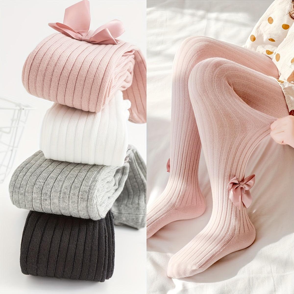 Girls Knitted Pantyhose Soft Breathable Slim Fit All-Season Socks
