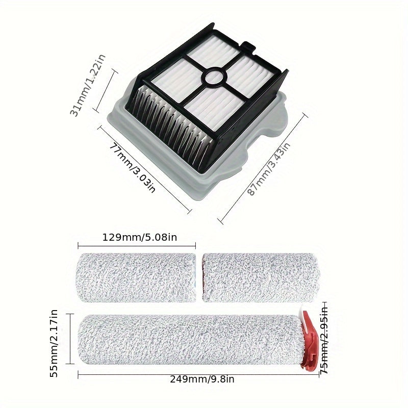 Roborock Dyad Pro/A10 Plus/A10 Ultra Pol Qoplash Aksessuarlar To'plami - Asosiy Rulon Cho'tkasi va Filtr Zaxira Qismlari, Mustahkam Plastik, Gum va Polyesterdan Yasalgan