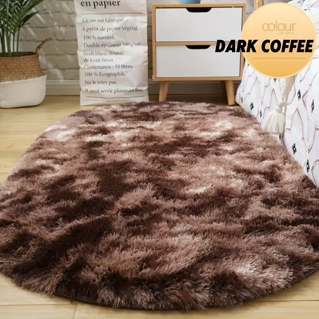 Oval Plush Area Rug for Bedroom and Living Room, Machine Washable