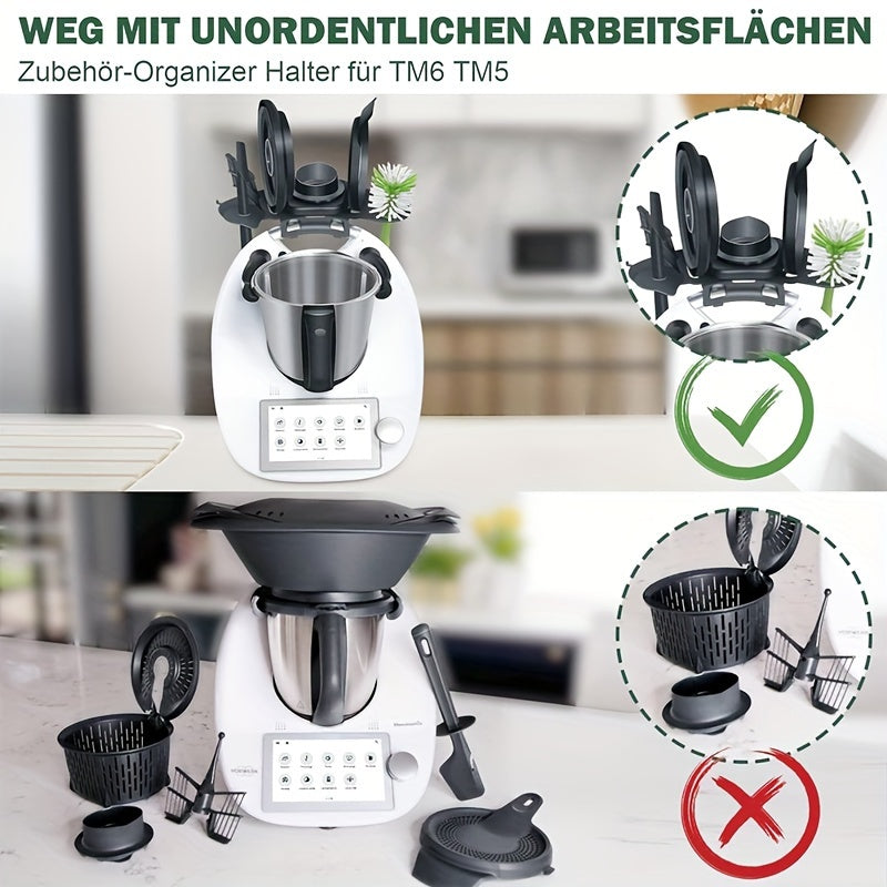 Thermomix TM5 TM6 aksessuarlaringizni ushbu uskunada tartibga soling - qopqoq, spatulalar, tozalash cho'tkalari va boshqa narsalarni tartibli saqlang va osonlik bilan foydalaning, ushbu oziq-ovqat bilan aloqa qilmaydigan saqlash tokchasi bilan.