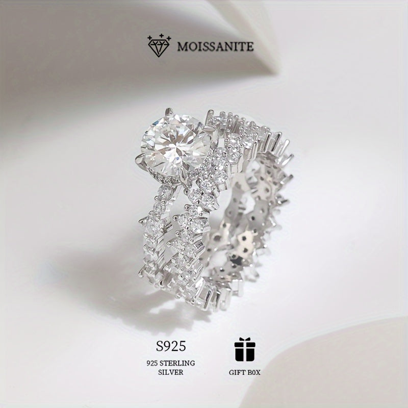 925 стерлинговое серебро, набор из 3-х колец с моиссанитом - элегантный и роскошный символ высокого качества, идеально подходит для вечерних мероприятий и в качестве особого подарка для вашего любимого человека.