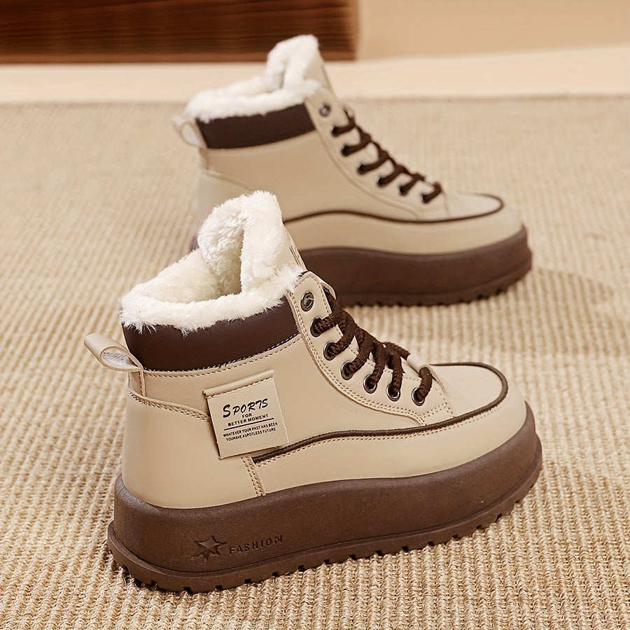 Women’s Winter Thick-Soled Ankle Boots with Lined Interior and Flat Heel