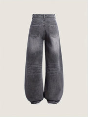 Teen Girls Grey Wide Leg Denim Pants with Elastic Waist for Casual and School