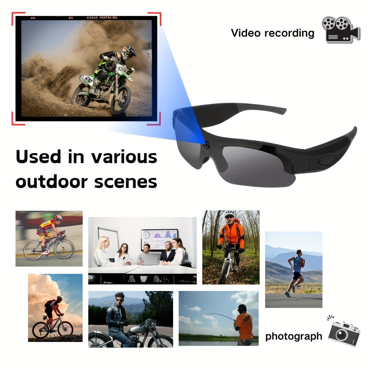 Gafas inteligentes de vídeo HD 1080P con tarjeta de 32GB, impermeables, visión nocturna, inalámbricas para ciclismo, senderismo y conducción