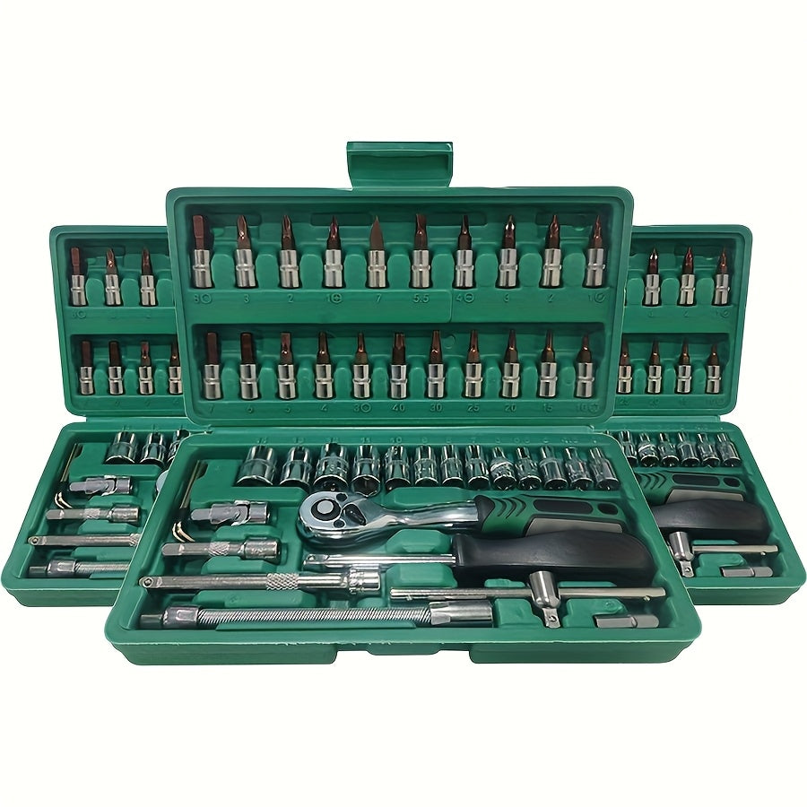 46-Piece Professional Car Wheel Tool Set Chrome Vanadium Steel with Wrench and Toolbox