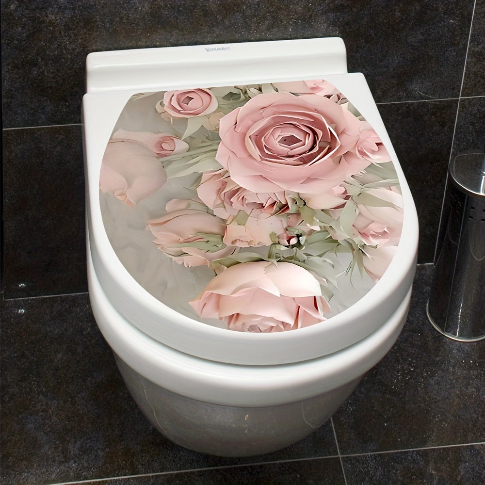 Adhesivo decorativo para tapa de inodoro con patrón de flores, autoadhesivo, decoración para baño