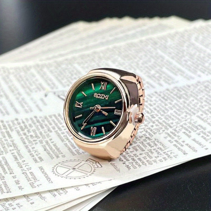Mini Finger Watch for Women Small Size Rose Gold Retro Style Green Band