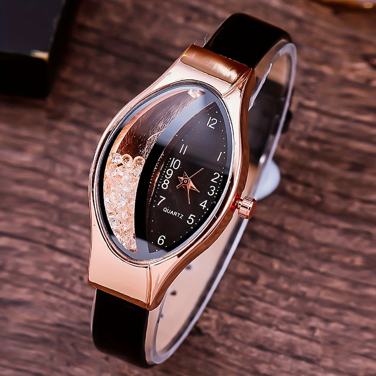 Women's Quartz Watch Oval Pointer Quicksand Dial PU Leather Band