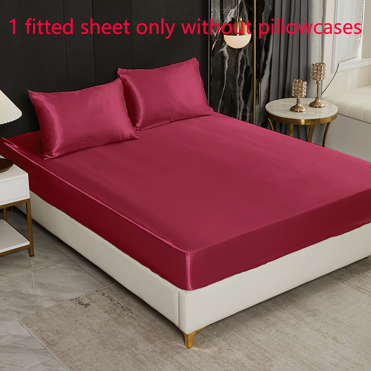 Satin Fitted Sheet Queen Size Soft Bedding for Bedroom Guest Room Hotel