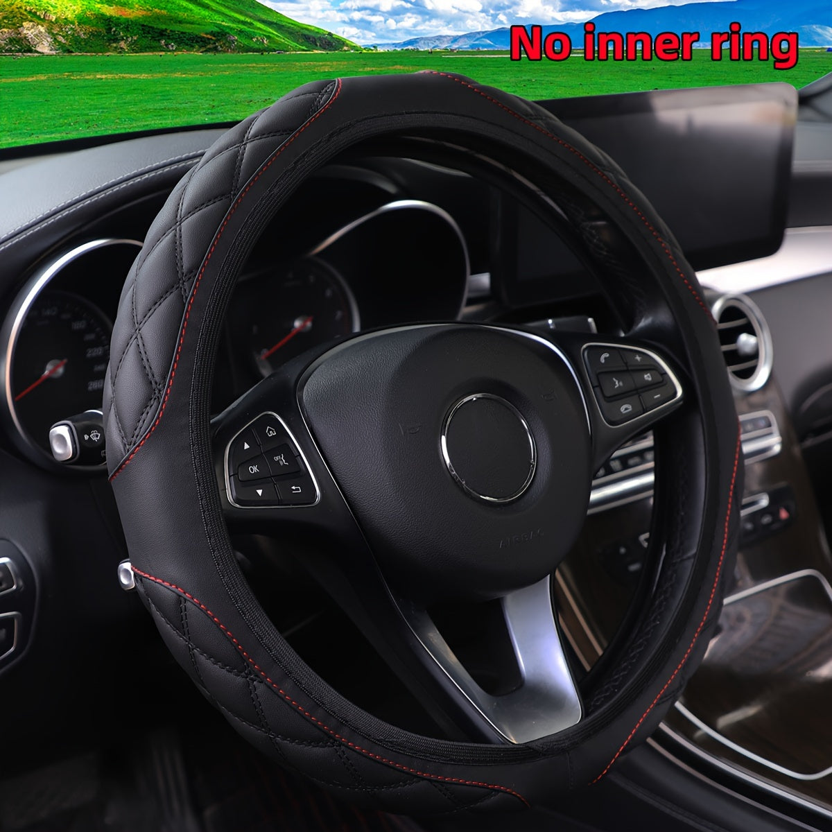 Women's Wear-Resistant PU Leather Steering Wheel Cover 36.83-38.1cm Embroidery