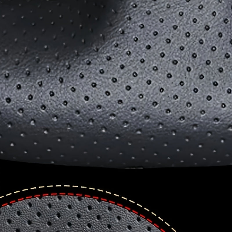 Universal Faux Leather Steering Wheel Cover Black with Golden Accents Anti-Slip